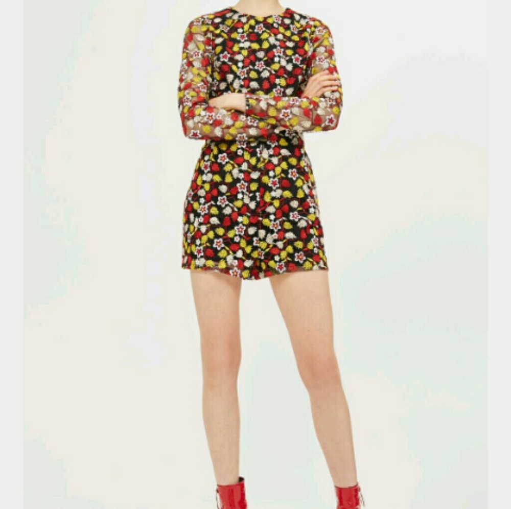 Topshop Embroidered Long Sleeve Romper Playsuit